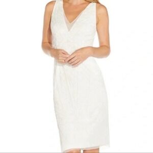 Adrianna Papell V-Neck Sequined Beaded Cocktail‎ Dress Ivory 12 NWT